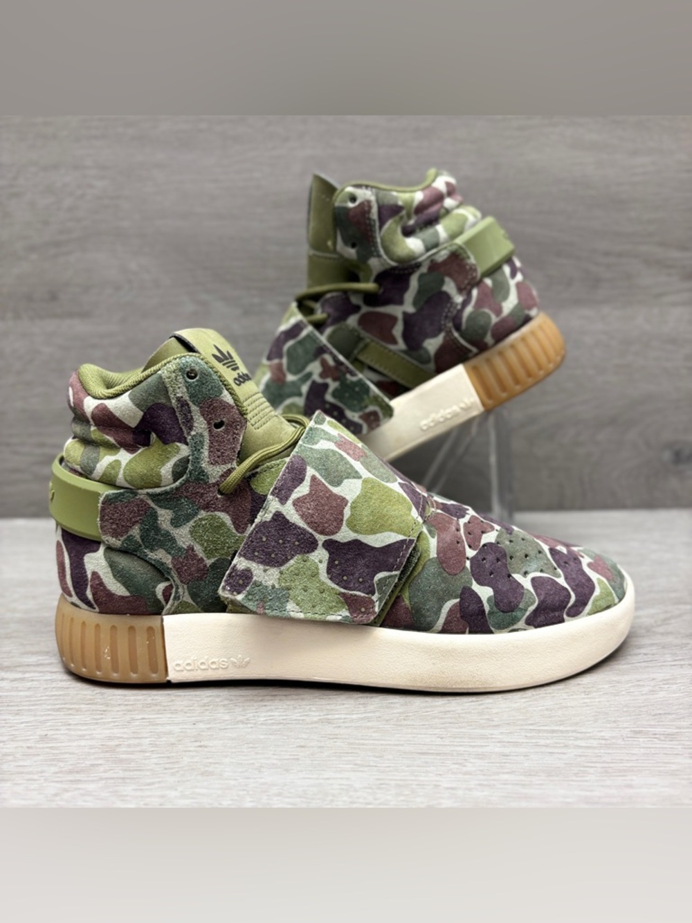 Adidas Tubular Invader Camo BB0392 Green High Top Sneaker Youth Size 4